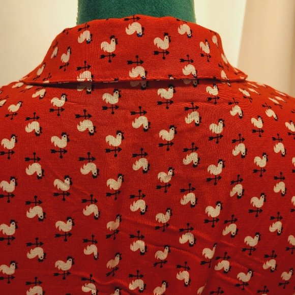 Forever 21 Rooster Print Red Fit and Flare Dress with Belt M - Picture 8 of 14